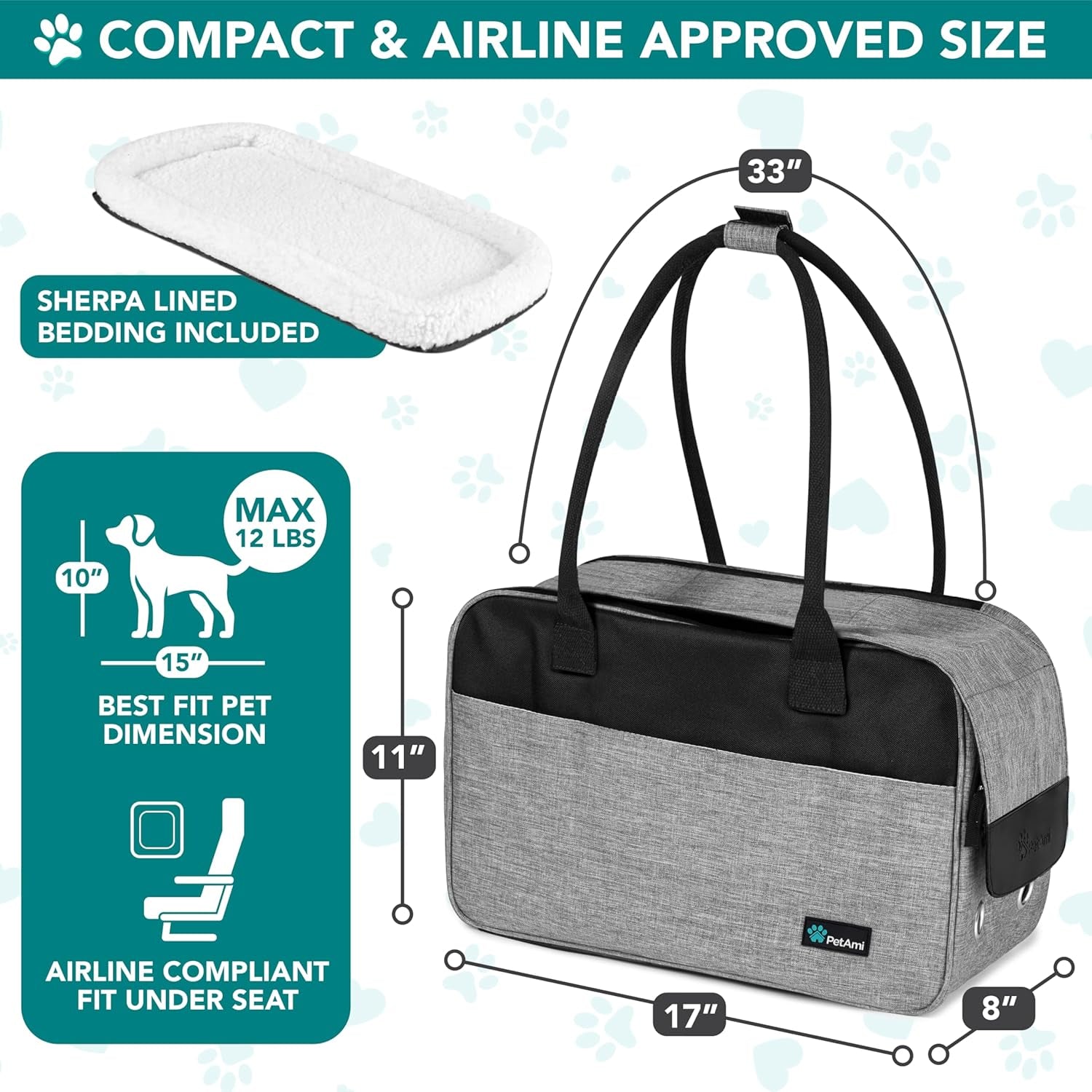 Airline Approved Dog Purse Carrier | Soft-Sided Pet Carrier for Small Dog, Cat, Puppy, Kitten | Portable Stylish Pet Travel Handbag | Ventilated Breathable Mesh, Sherpa Bed