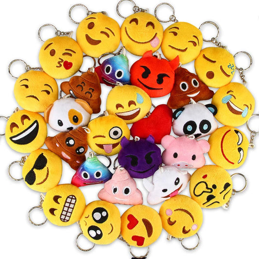 Emoticon Keychains, Mini Emoticon Plush Party Favors for Valentine' S Day Gifts Birthday Party Supplies, Carnival Prizes for Kids Treasure Box Bulk Toy Assortment 2" Set of 30