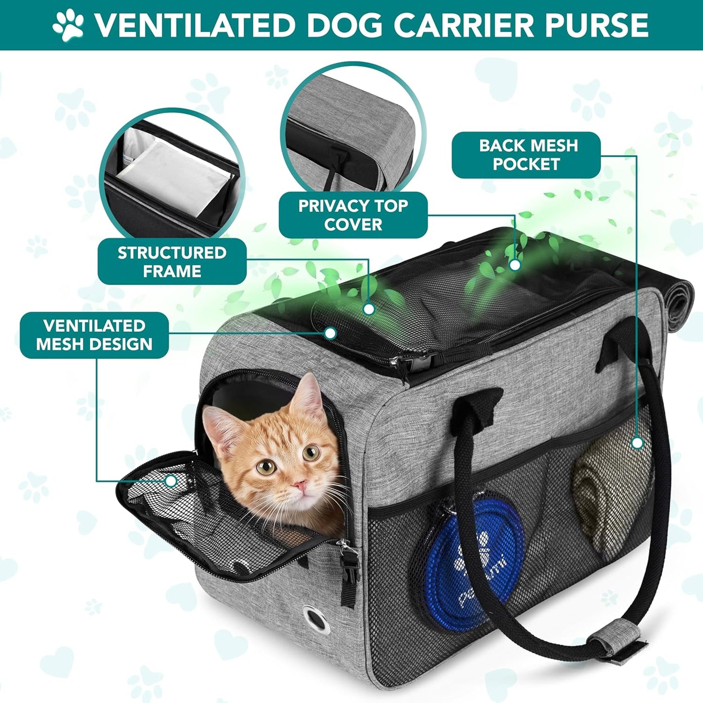 Airline Approved Dog Purse Carrier | Soft-Sided Pet Carrier for Small Dog, Cat, Puppy, Kitten | Portable Stylish Pet Travel Handbag | Ventilated Breathable Mesh, Sherpa Bed